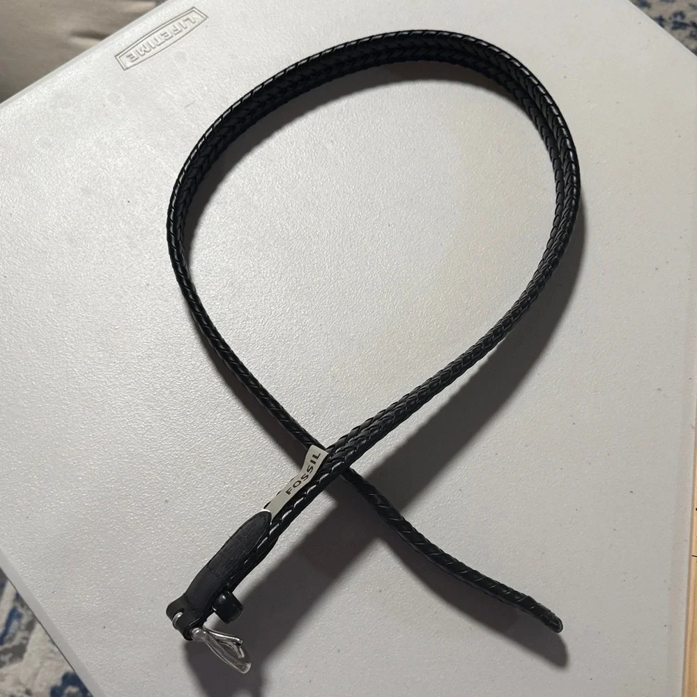 Fossil Men’s Black Braided Black Leather Belt Size 40